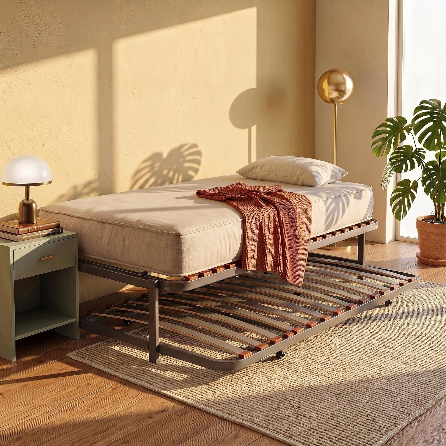 PIKOLIN | Pack Cama Nido Juvenil | 90x190 | 2 Somieres de Láminas Guardaespaldas | Altura 42 cm | Kit Inferior Plegable con Ruedas y Superior | Montaje y Retirada Usado Incluido