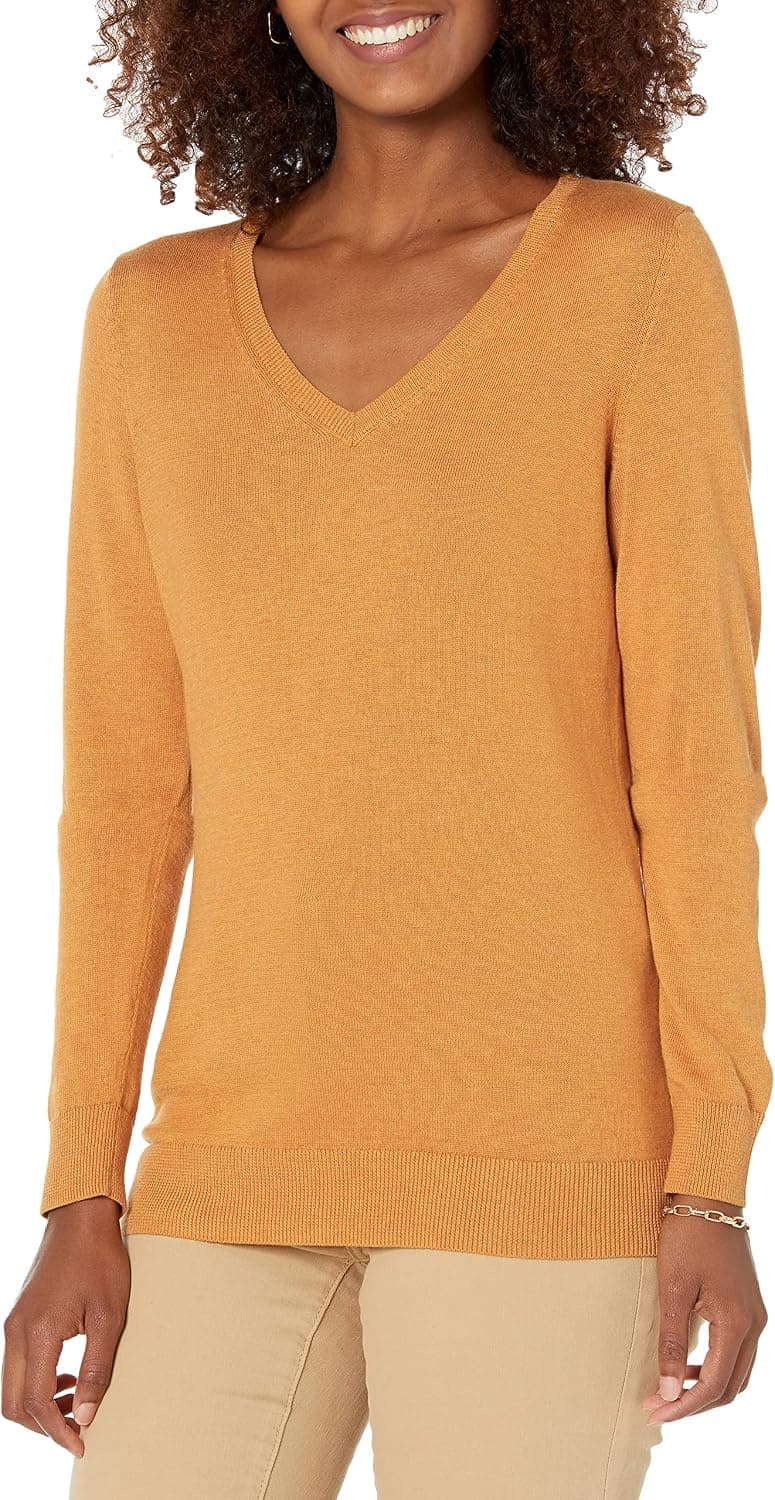 Amazon Essentials Jersey Ligero de Manga Larga con Cuello en V y Corte Estándar Mujer