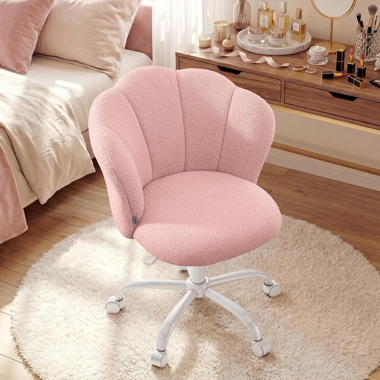 SONGMICS Silla de Oficina Giratoria 360°, Tela de Peluche