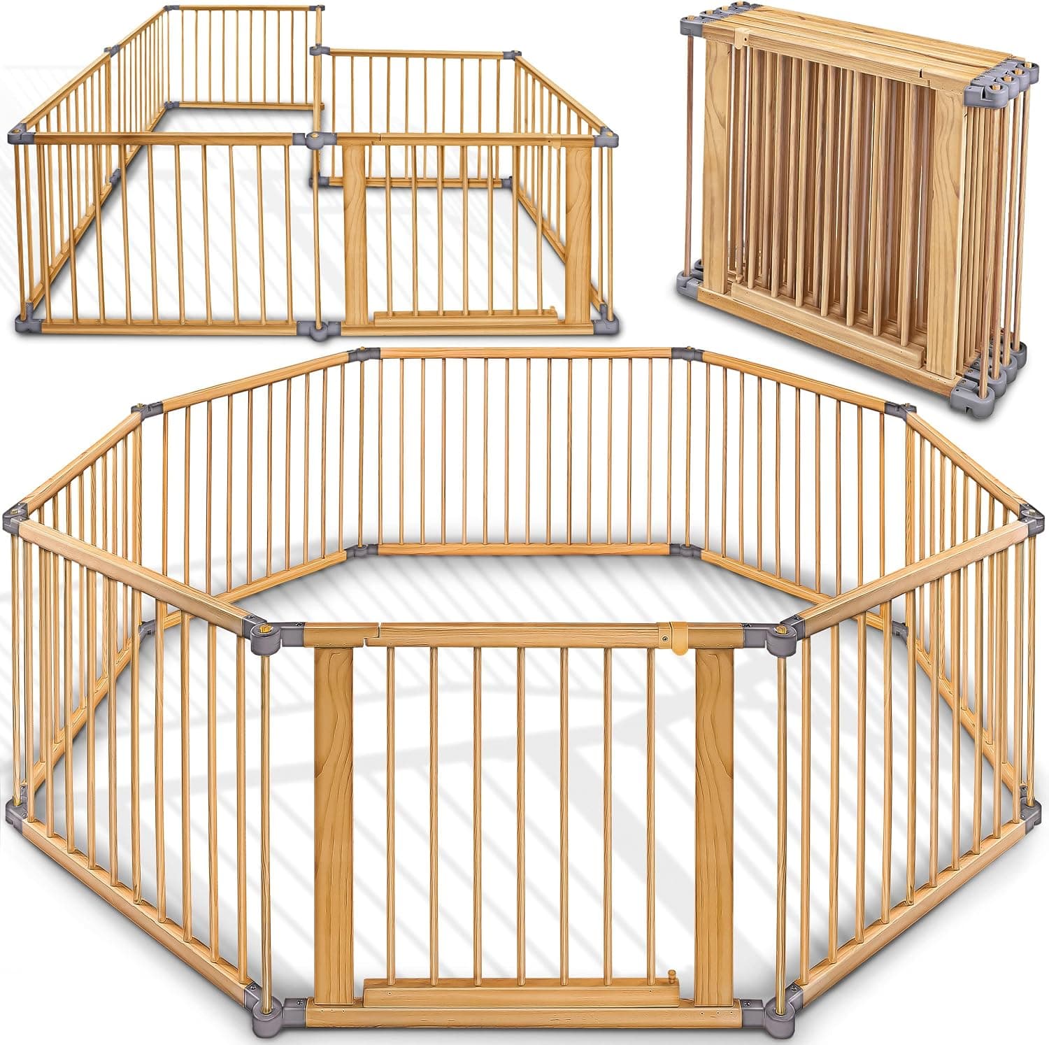 KIDUKU® Parque de bebé XXL 8 Piezas Corralito plegable puerta incluida, forma individual (Gris)