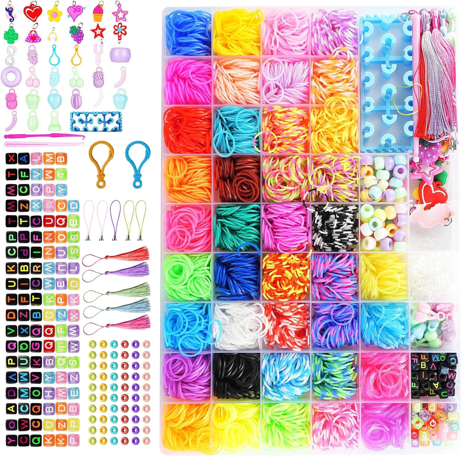 3800+ Pulseras Gomas Elasticas Colores, 54 Cuadrados de Gomas Para Hacer Pulseras para niños, Cuentas y otros accesorios de Goma s Pulserass Niñas,Incluidos telares,Dijes,Juguetes y regalos para niños