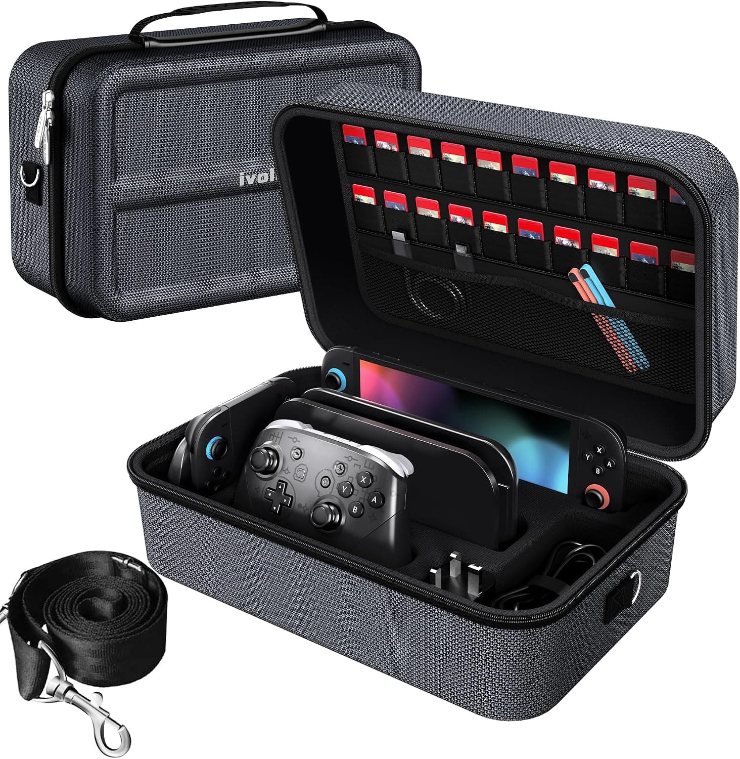 ivoler Funda para Nintendo Switch 2, Protectora Dura de Lujo para Interruptor portátil, Estuche para la Consola Nintendo Switch 2, y Otros Accesorios Contiene 20 Cartuchos de Juego-Gris Oscuro