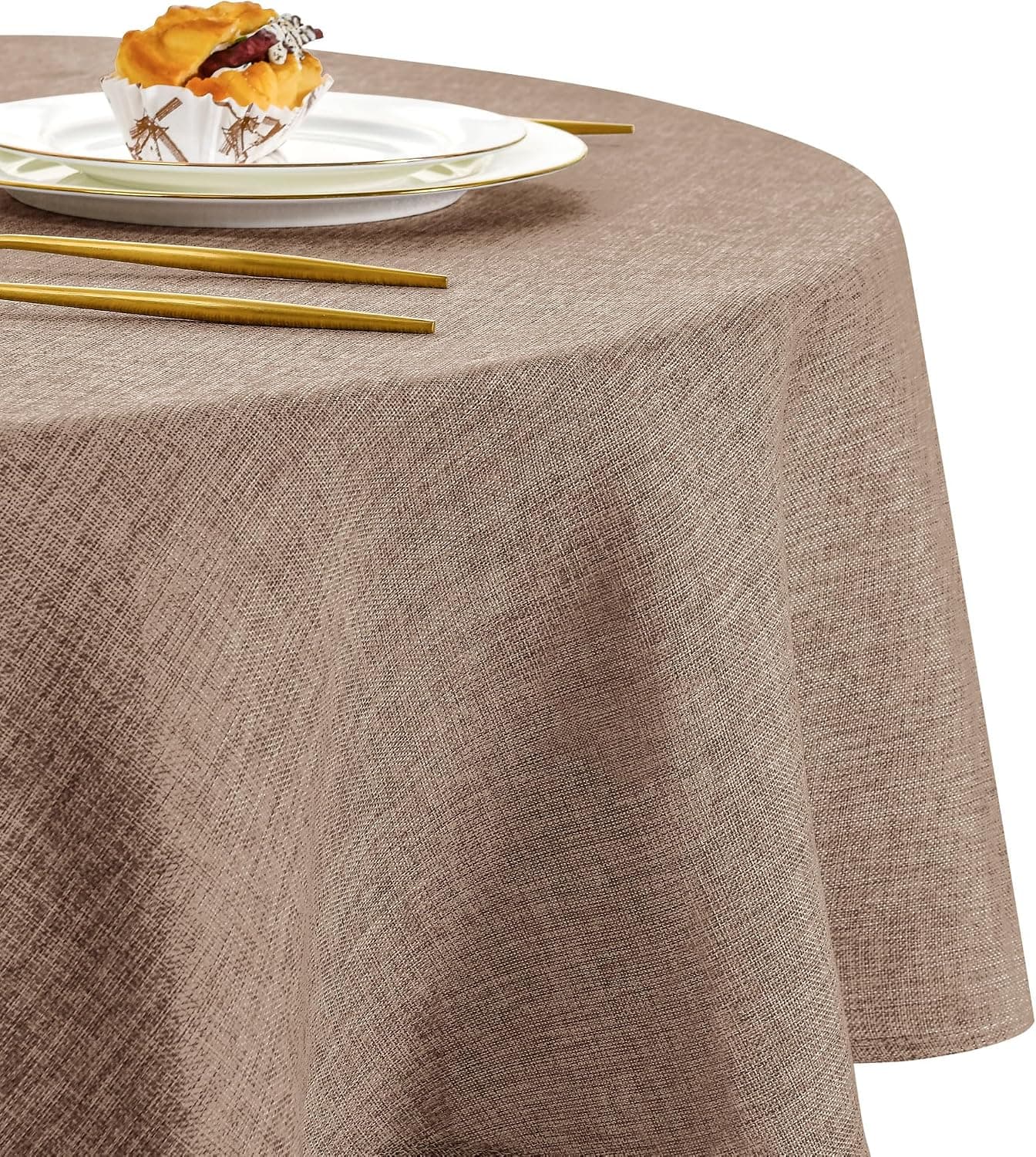 DWCN Mantel Caqui Redondo de 120 cm, Antimanchas, Mantel de Aspecto de Lino, Lavable, para Exteriores, Resistente a la Intemperie, para Comedor, jardín, Fiesta, Bodas, hogar, salón, balcón