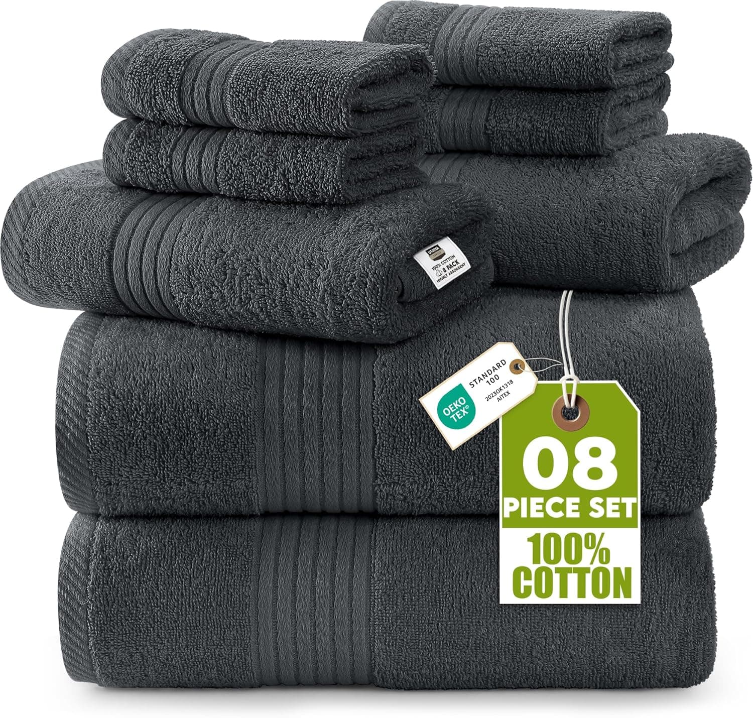 Utopia Towels - Juego de Toallas de Baño Completo de 8 Piezas (Gris)