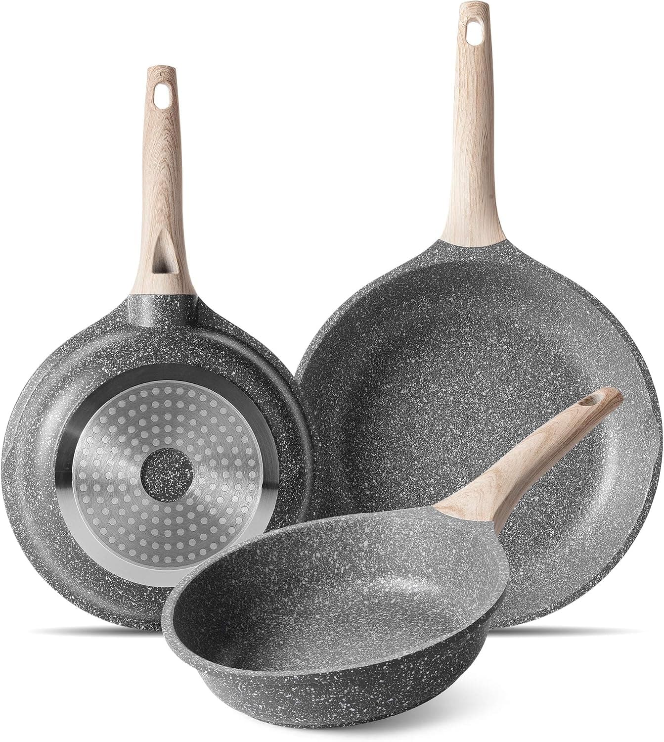 ZUOFENG Juego Sartenes Induccion Antiadherentes, Sartén Antiadherente de 20 24 28 cm, Sarten Piedra Aluminio Fundido, Libre de PFOA.(Gris, 20+24+28cm)