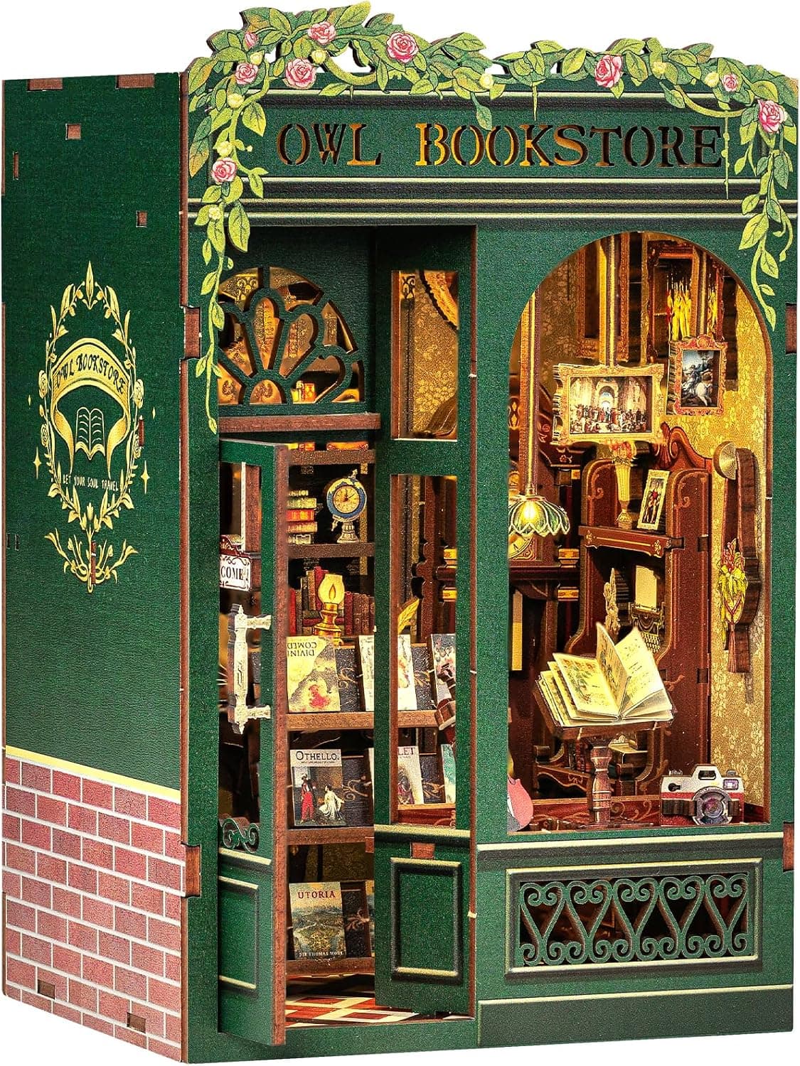 Cutefun Book Nook Kit - Casa de muñecas DIY con Cubierta Antipolvo y LED, Maqueta para Adultos, Decoración de Alta Gama para hogar, Unisex(Owl Bookstore)