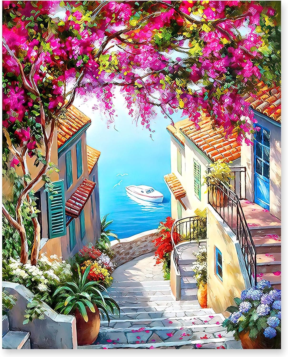 gelrovaled Pintar por Numeros Adultos, DIY Pintura por Números, Kit de Pintura al óleo de Lienzo DIY para con Pinceles, Pigmento Acrílico 40 x 50cm, Flower Town