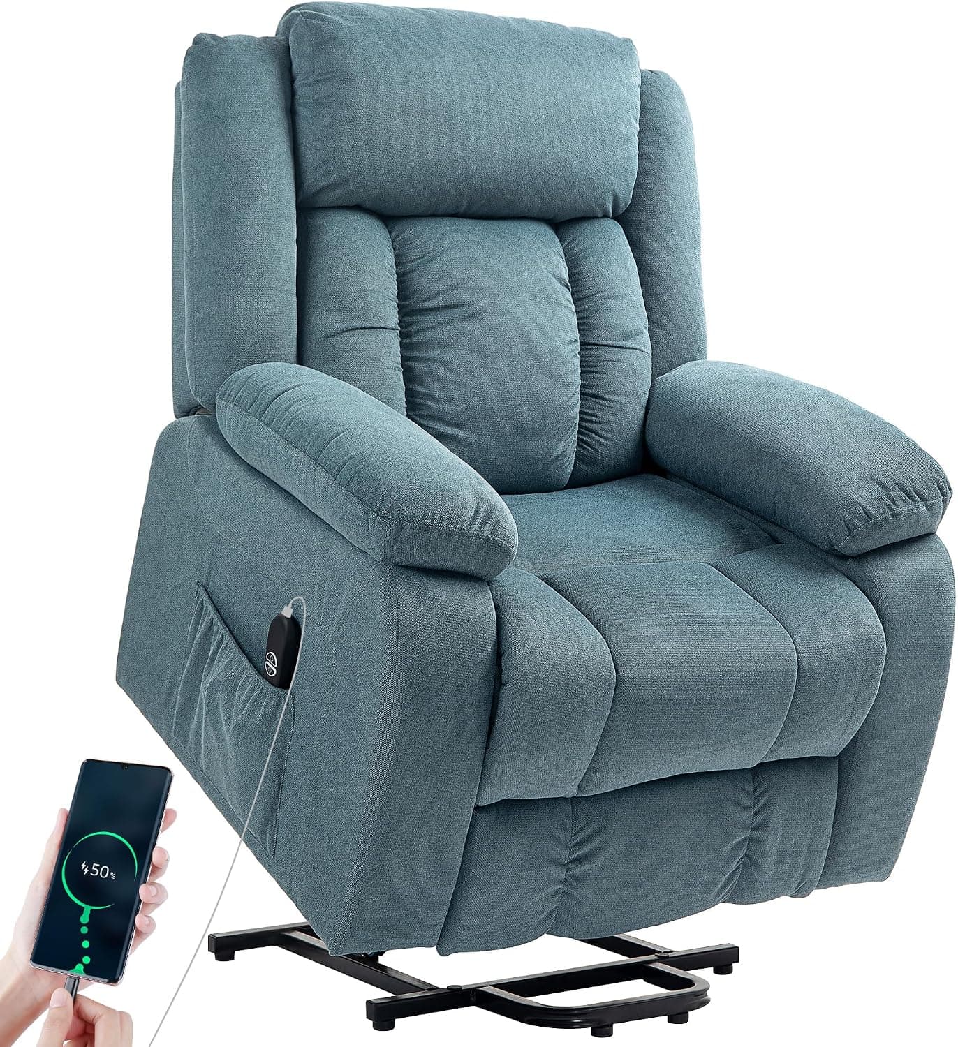 HOMCOM Sillón Relax Reclinable Eléctrico Levanta Personas Puerto USB Azul