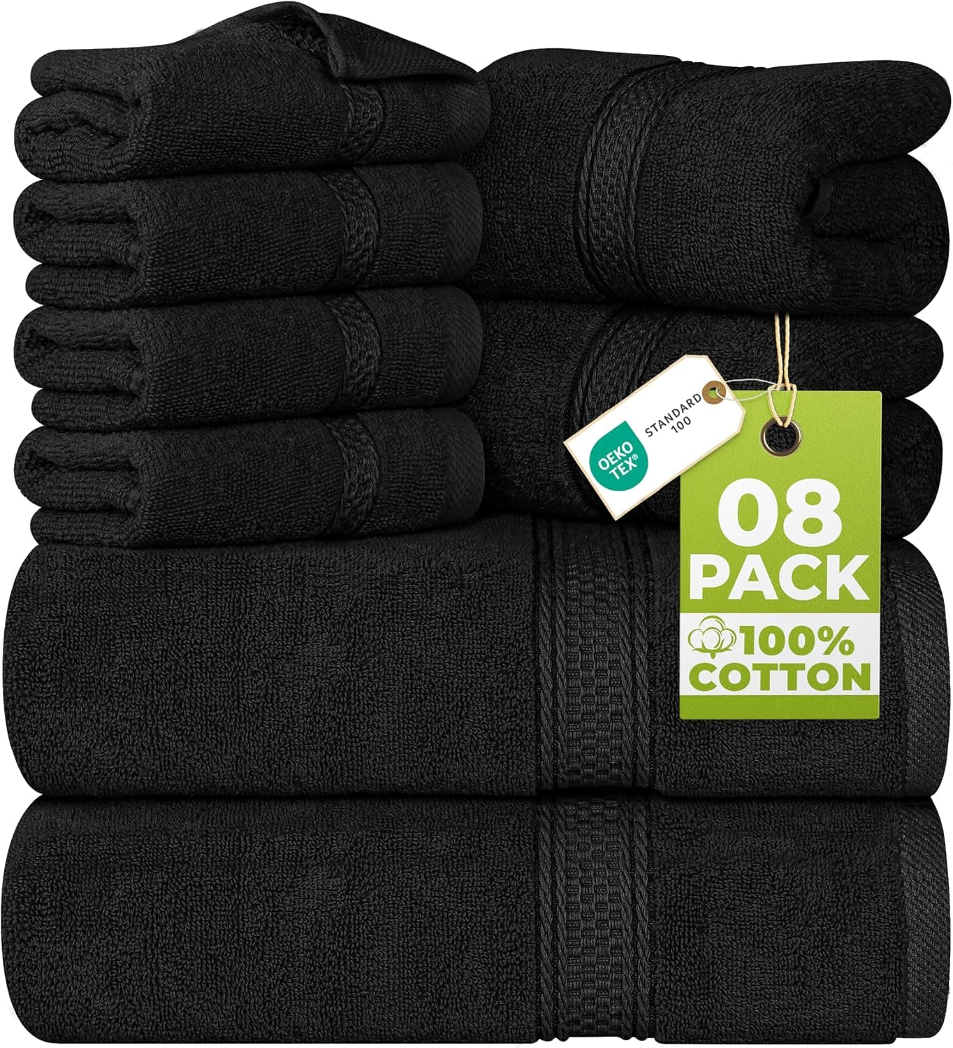 Utopia Towels - Juego Toallas Baño Completo 8 Piezas (Negro)