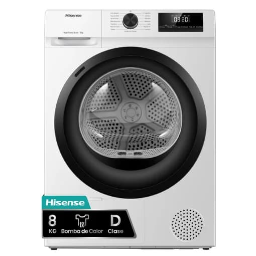 Secadora Bomba de Calor Hisense DHQE800BW2, 8 kg, 16 Programas, Eficiencia D - Blanco