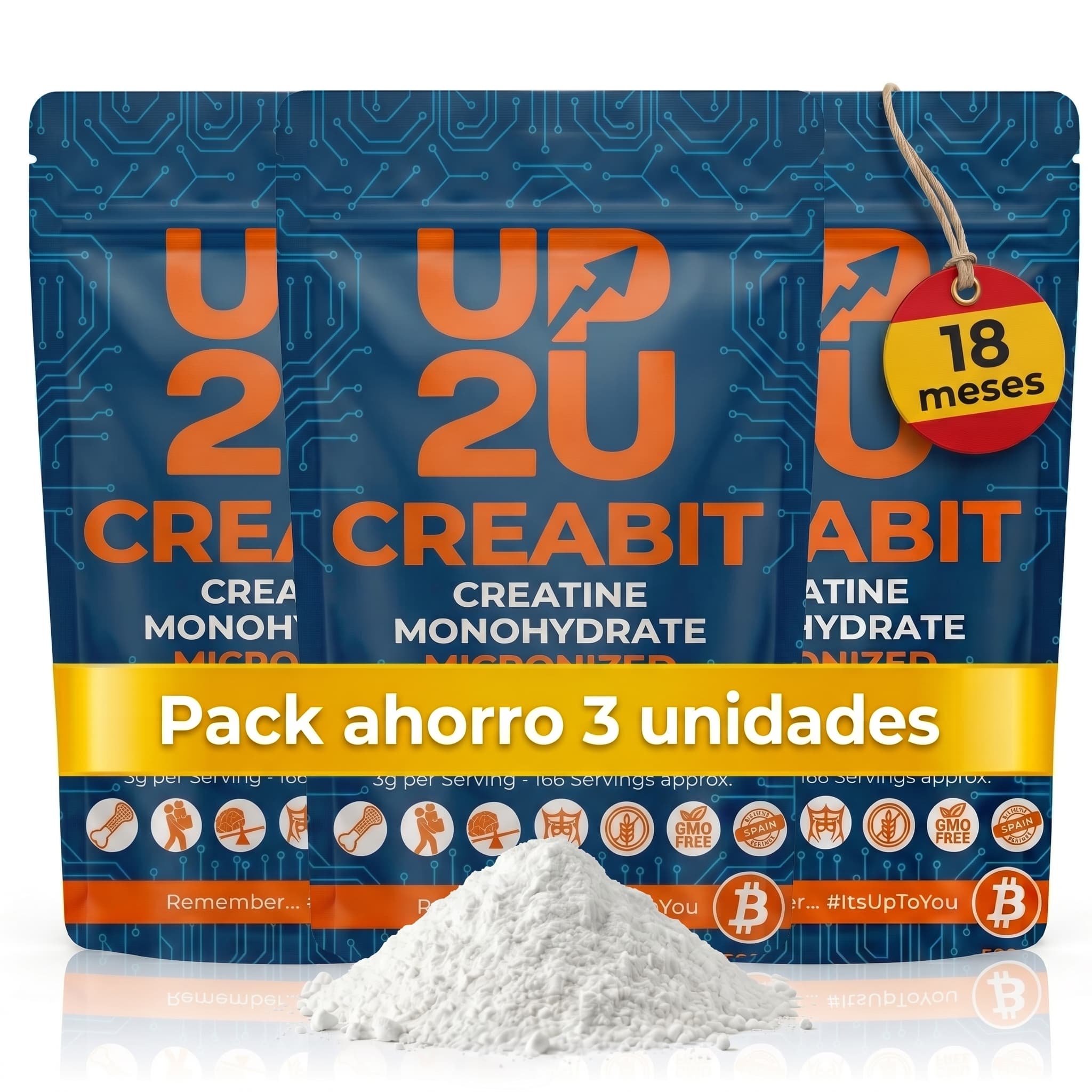 Pack 3x Creatina Monohidrato 500gr (1,5kg en total) micronizada 200 MESH en polvo, 18 Meses de suministro, 500 dosis, 3g por dosis, Sin Sabor, 100% Pura sin Aditivos, Alta Solubilidad, Incluye Dosificador