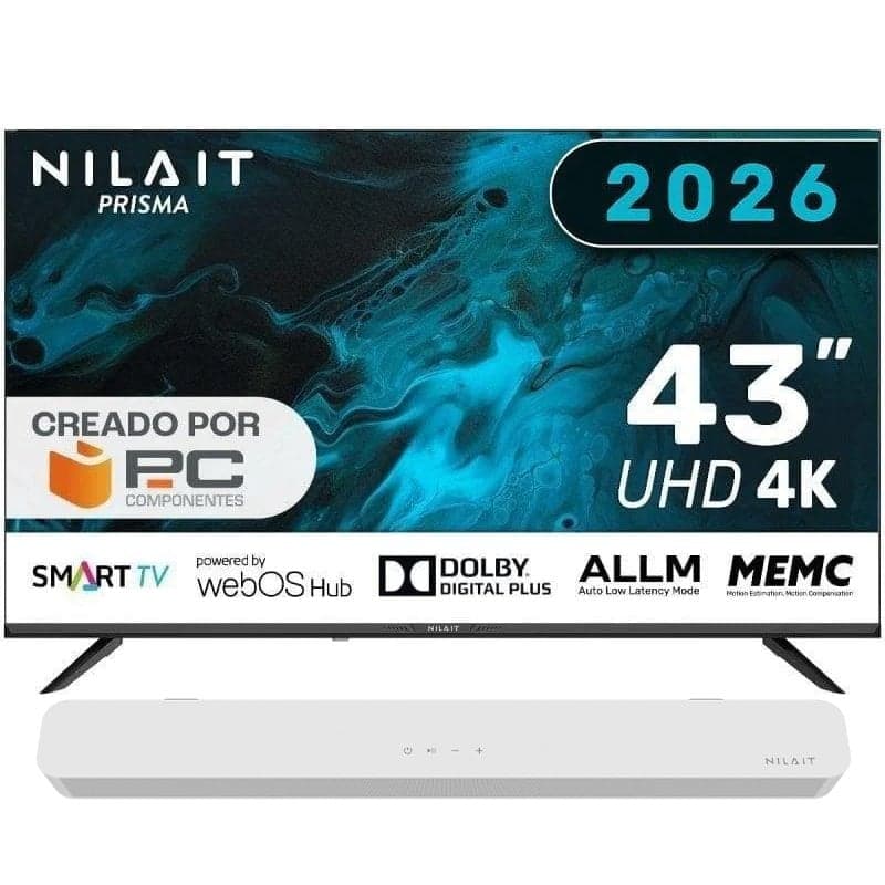 Nilait Prisma 43UD7004SWOS 43" LED UHD 4K Smart TV WEBOS+Nilait Harmony Sound bar Barra de sonido 2.0 60W blanca
