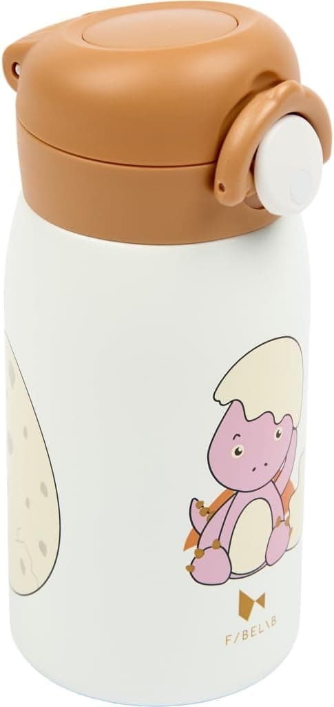 Fabelab Cantimplora infantil de acero inoxidable, 320 ml, antigoteo (dinosaurio)