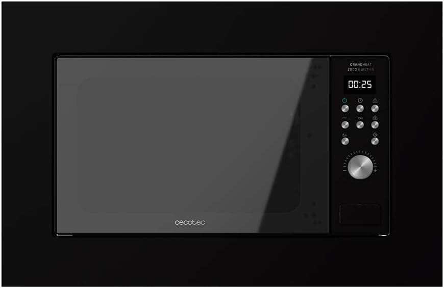 Cecotec Microondas encastrable Digital GrandHeat 2000 Built-In Black. 700W, Integrable, 20 l, Grill, 9 Funciones preconfiguradas, Quick Start, Diseño elegante