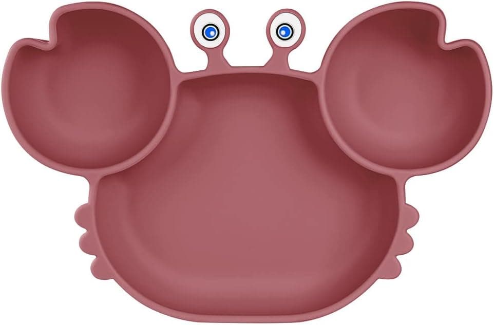 Vicloon Platos de Silicona, Platos de Bebé con Ventosa, Platos de Alimentación para Niños, Placa Dividida de Entrenamiento, Antideslizantes, Sin BPA, para Lavavajillas Microondas-Rojo