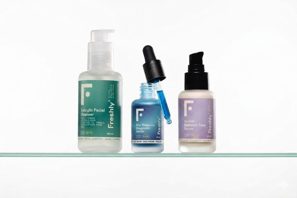 Freshly - Bye Bye Acné Pack – Limpiador Seborregulador - Sérum Exfoliante - Tratamiento Ácido Azelaico - Limpia, Exfolia y Unifica la Piel – 99% Natural - Aptos para Piel Sensible y Uso Diario