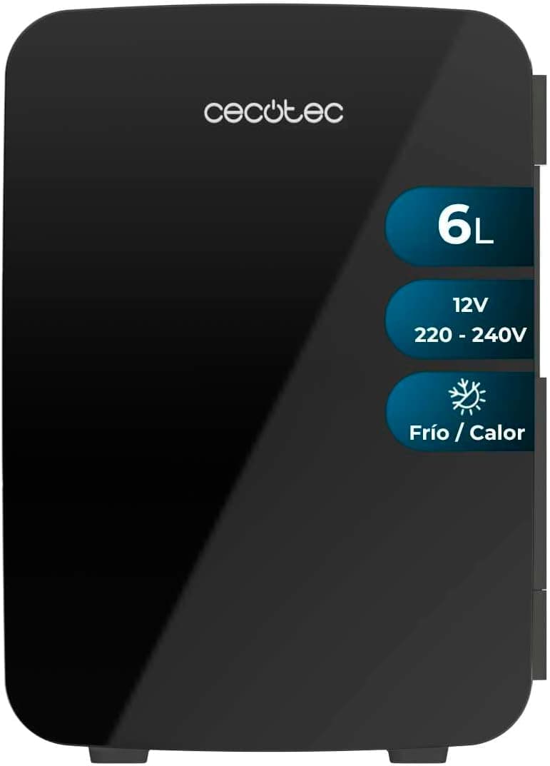Cecotec Mini Nevera Bolero MiniCooling 6L Bahamas Black, Funcionamiento 12V-220V, Compatible coche y caravanas, Función enfriamiento y calentamiento, Rango temperatura 5-65º, Transporte fácil