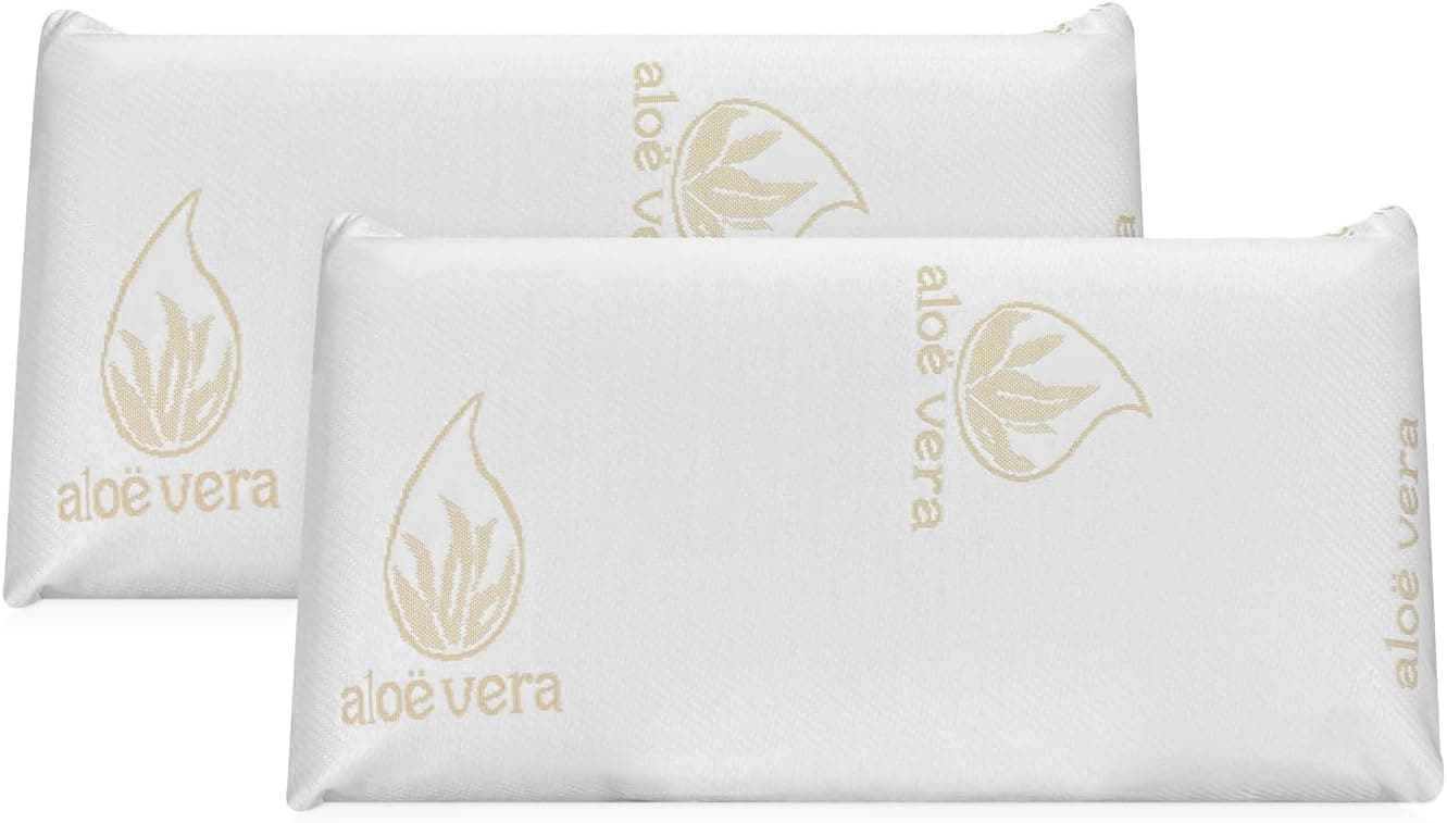 DUÉRMETE ONLINE - Almohada Viscoelástica Aloe Vera Visco | Máximo Confort y Excelente Adaptabilidad con Propiedades Antiestrés | 2 Unidades de 90 x 40 cm