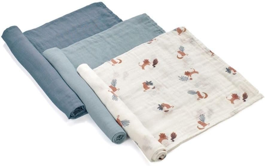 Jané Pack 3 Muselinas Bebé 80x80 cm, Algodón y Bambú Natural, Transpirables, Multiusos Lactancia, Antialérgicas, Azul