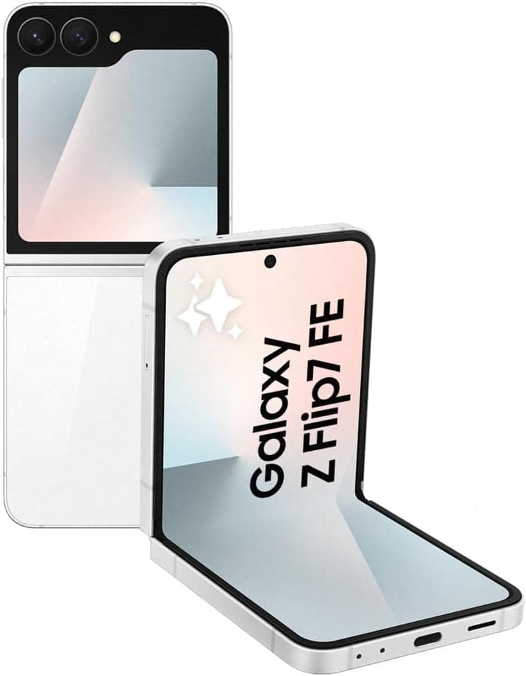 Samsung Galaxy Z Flip7 FE 128GB - Teléfono con IA, Diseño Plegable, Pantalla Frontal Amplia, Cámara 50MP, Memoria 8GB, Batería 4000 mAh, Garantía 3 Años + 1 año Extra, Blanco (Versión Española)