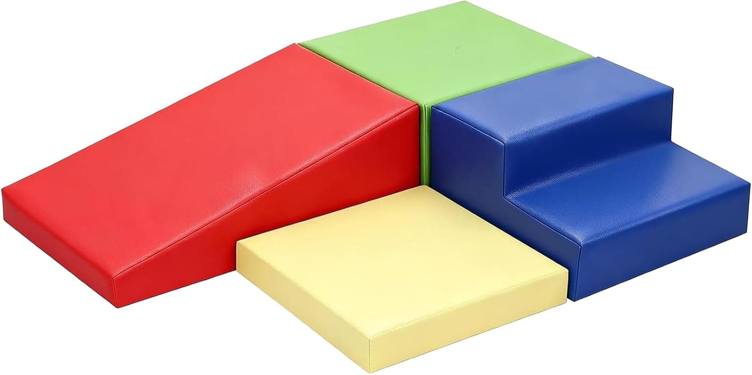 JungleDove Juego de 4 Bloques de Espuma para Niños: Cuero Sintético Bloques Psicomotricidad Infantil - Set de Escalada Escalera Rampa Extendida para Interior Infantil para Escalar y Niños de 3 Años