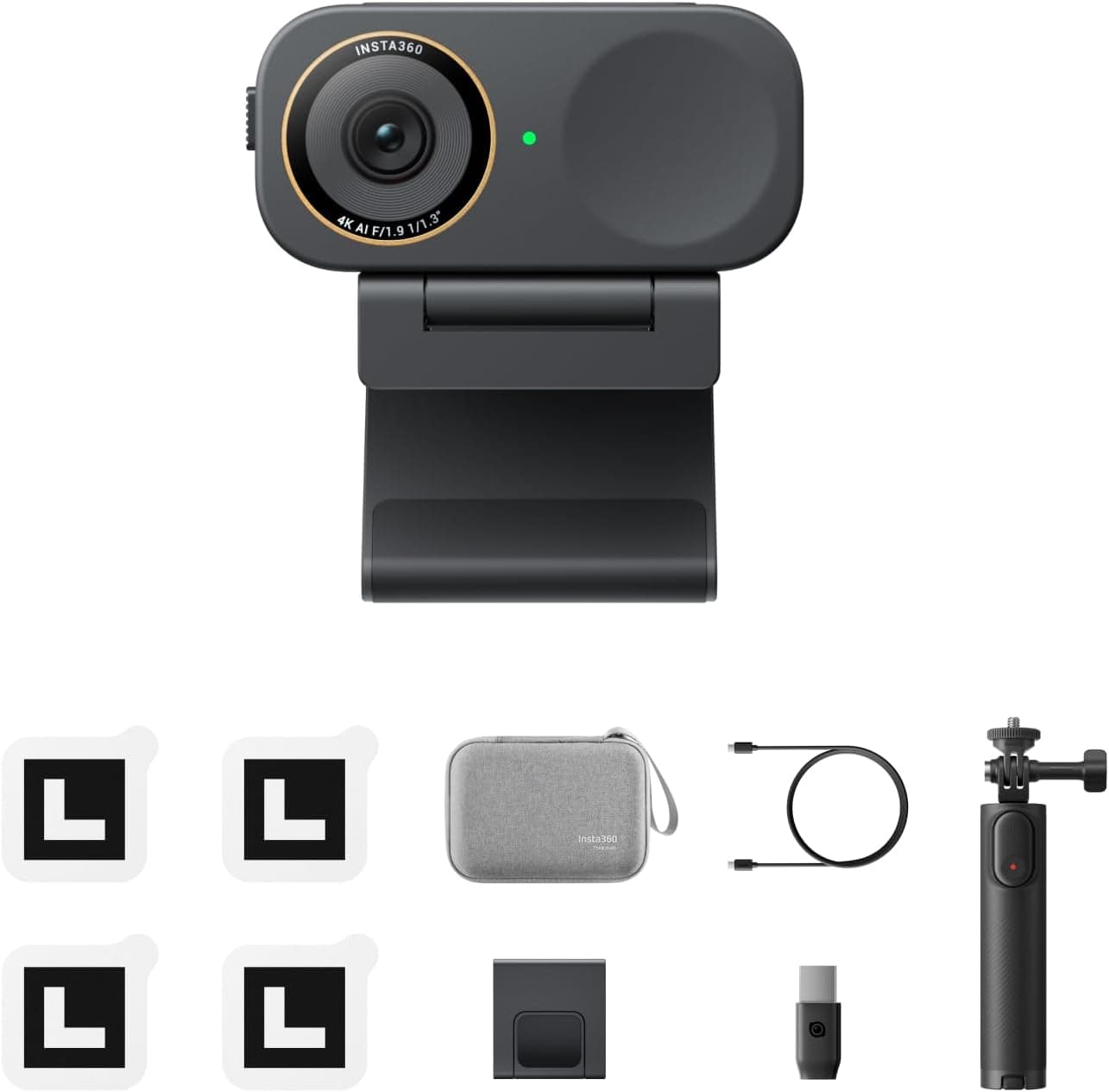 Insta360 Link 2C Pro Paquete Get-Set – Webcam 4K para PC/Mac con Sensor 1/1,3”, Rendimiento en Baja luz, autoencuadre, HDR y micrófonos con cancelación de Ruido, Apto para Plataformas de Video
