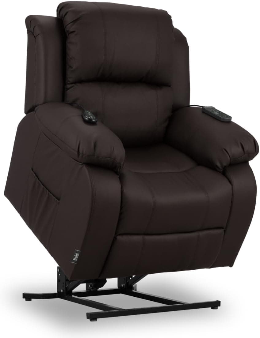 ZZ DON DESCANSO - Sillón Relax Reclinable Eléctrico Levanta Personas Trevi Choco, Reclinación 160º, 10 Programas, Temporizador, Calor Lumbar. Sillón Masaje 4 Zonas de Piel PU. Incluye 2 Mandos
