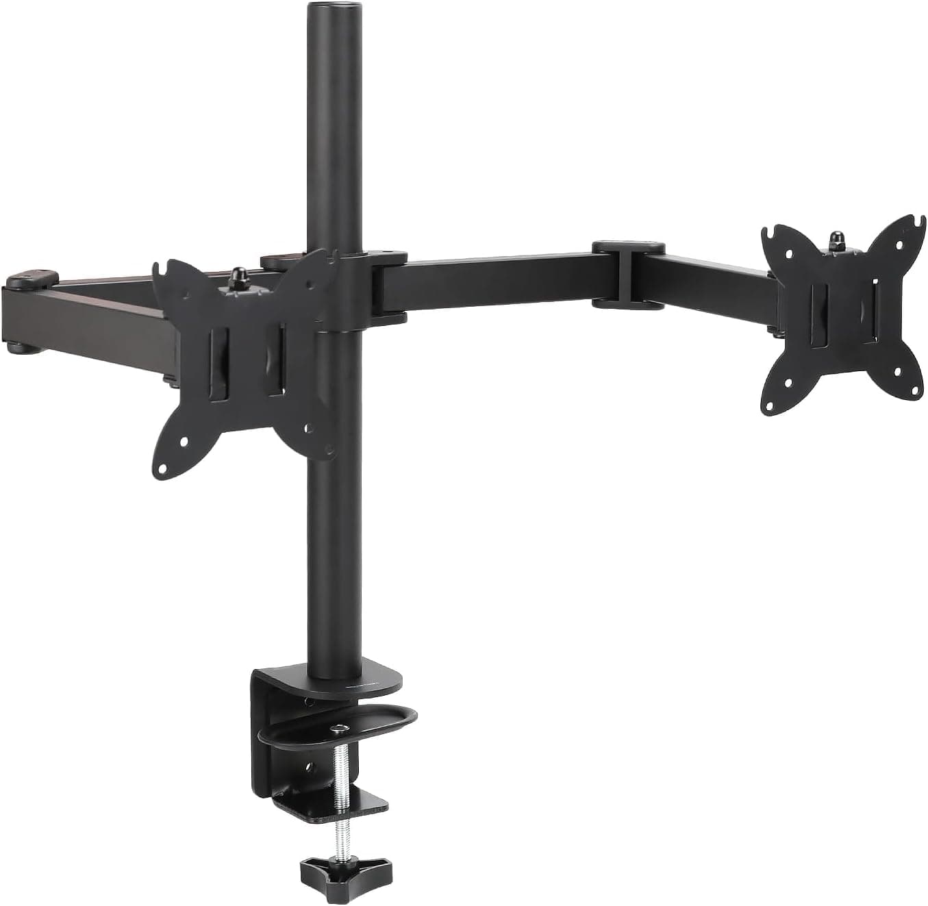Amazon Basics Soporte de Escritorio con Brazo Ajustable para Monitor Dual, Compatible con Monitores de Hasta 32 Pulgadas y 10kg por Brazo, Tensión Ajustable, VESA 75 x 75/100 x 100, Negro
