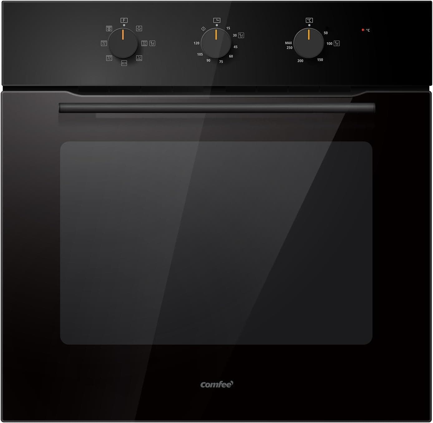 COMFEE' CBO60M80M1-BK Horno empotrable de 60 cm y 60 litros con 8 funciones, freidora de aire, cocción multifase, puerta extraíble, fácil limpieza, limpieza con vapor, color negro