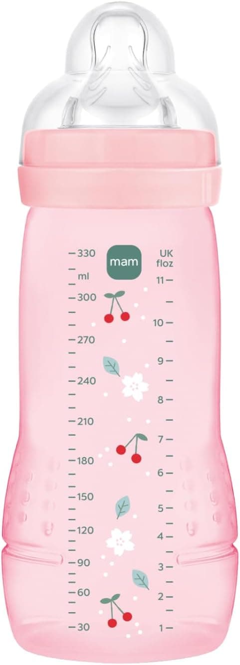 MAM Biberón, a partir de 6 Meses, 330ml, con Tetina X Especial Líquidos Espesos de Silicona de Fácil Aceptación, Fácil de Sostener, Fácil de Limpiar, MAM Easy Active, Rosa, Pack de 1ud