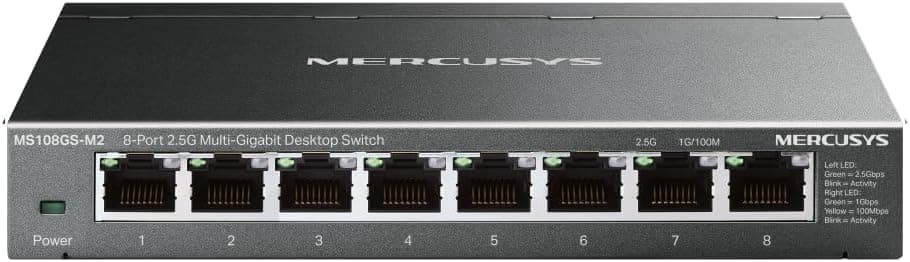 Mercusys MS108GS-M2 Switch 2.5 Gigabit 8 Puertos 2.5 Gbps, Ethernet, RJ45, Caja Metal, Plug and Play, NAS 2.5G, Servidor 2.5G, Ordenador de Juego, Vídeo 4K