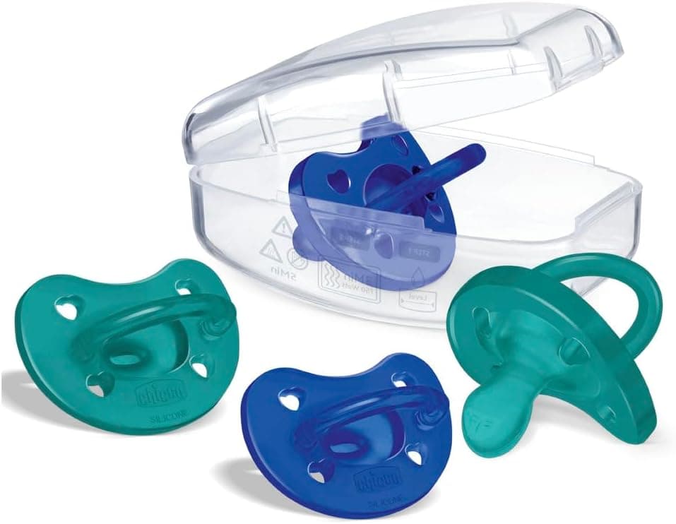 Chicco Chupete Physio Soft, Chupetes para Recién nacido 16 Meses, Pezón Suave de Silicona, Delicada que Imita el Pecho Materno, Orificios de Ventilación y Tetina Physioforma, Azul y Agua Marina, 4 Pz