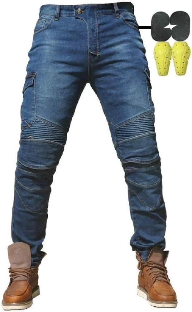 Hombres Pantalones De Motociclismo para Pantalones De Carreras De Motocross con Pantalones Anti Caída,Jeans de Moto, 4 x Equipo de protección