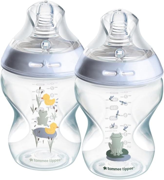 Tommee Tippee Biberones, biberón anticólicos Natural Start, 260 ml, con tetina anatómica para un agarre natural, válvula anticólicos, azul, pack de 2
