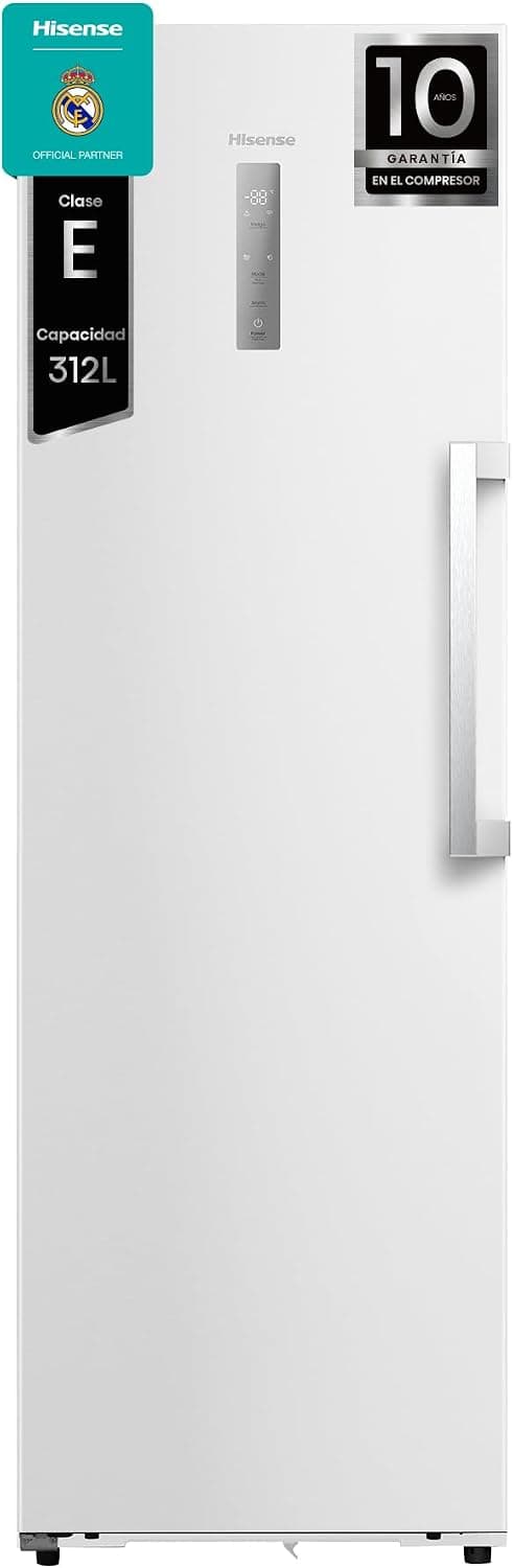 Hisense FT3K310SEWE1 - Congelador Una Puerta Total No Frost Kitchen Fit, 312L, 186cm, Ventilación Inferior, Congelamiento Rápido, Tirador de Apertura Fácil, Apertura de Puerta 90º, WiFi, Blanco