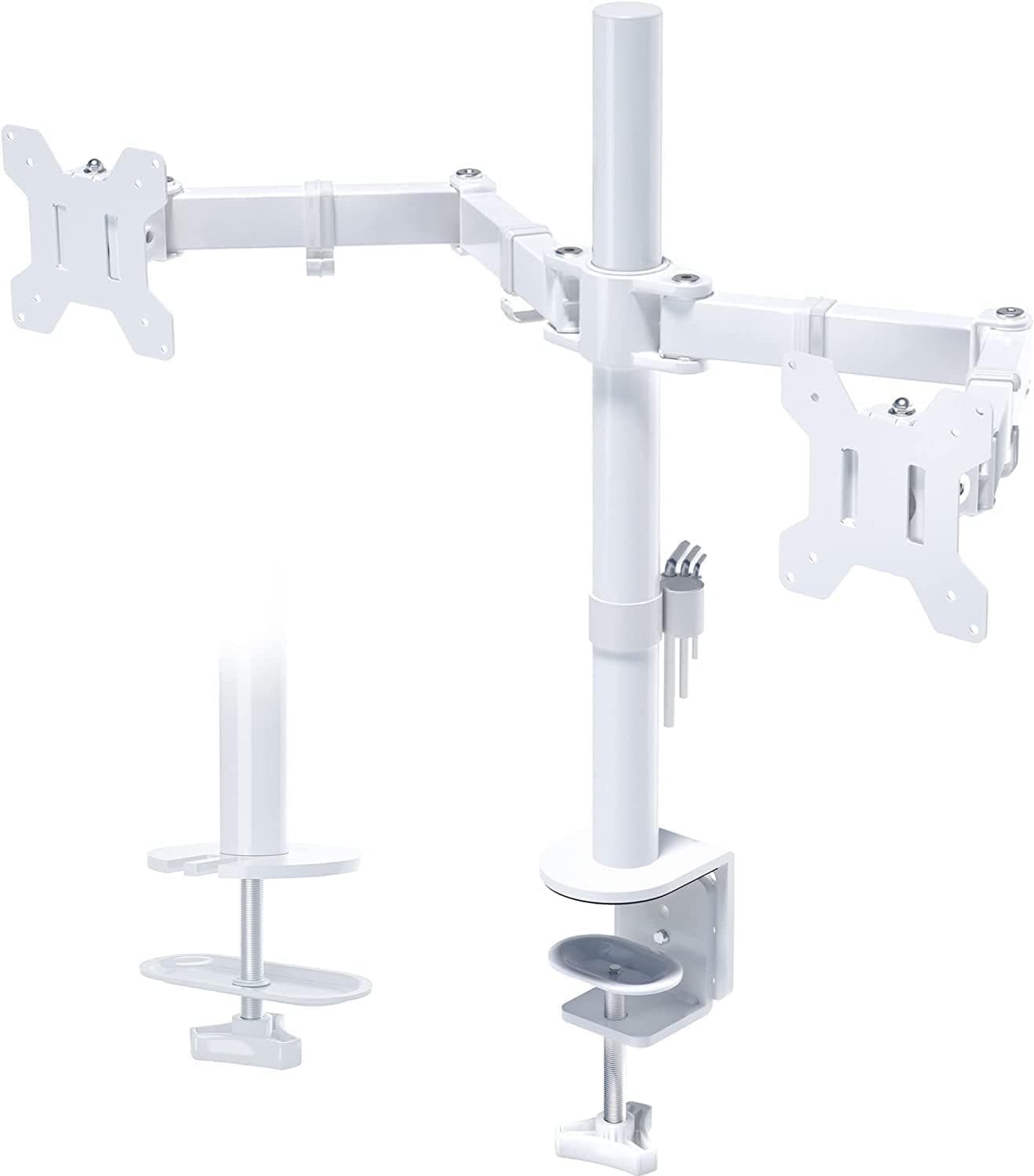 BONTEC Soporte Monitor Doble para Monitor 13-27 Pulgadas LED/LCD, Soporte 2 Monitores Peso Máximo 10KG de Cada Brazo, Giro de 360° y Rotación de 180°, Altura Ajustable, VESA 75/100 mm, Blanco