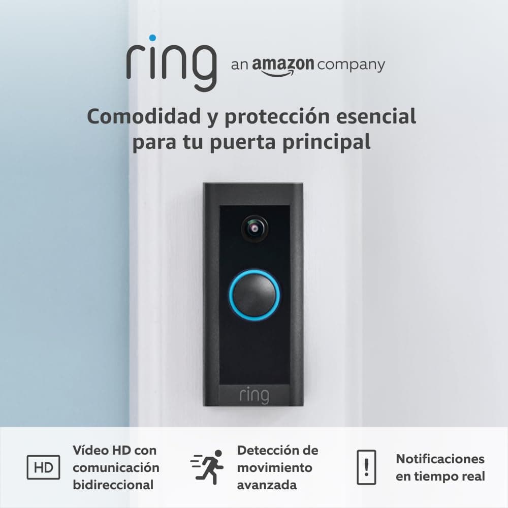 Ring videotimbre cableado (Video Doorbell Wired) | Videotimbre exterior impermeable con vídeo HD, detección de movimiento avanzada para la puerta de tu casa | 30 días gratis de Ring Home