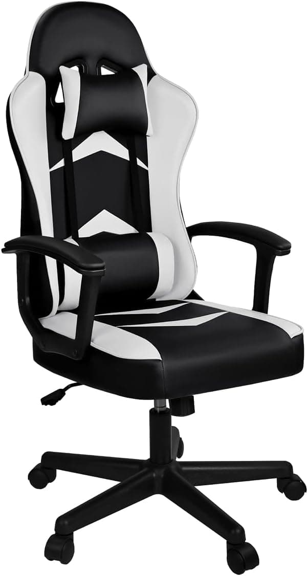 Silla Gaming Ergonómica Reclinable con Cojín Lumbar y Cervical | Respaldo Alto Acolchado | Altura ajustable | Ruedas Giratorias 360° y Reposabrazos | Ideal Ordenador, Oficina, Videojuego o Escritorio