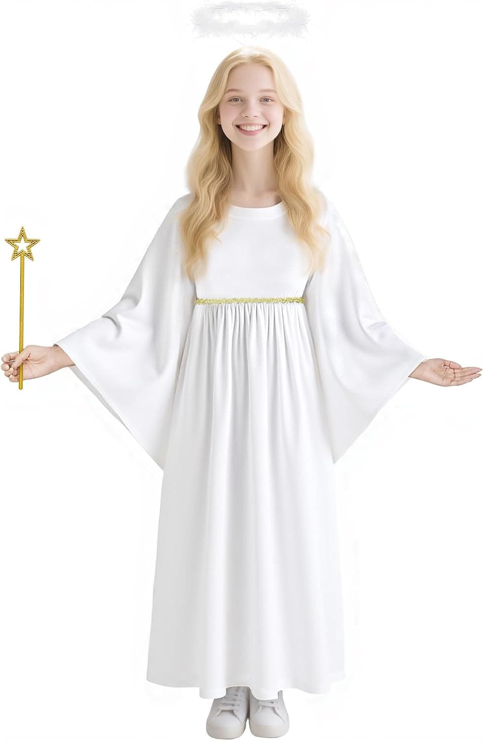 Disfraces de ángel, 3pcs Disfraz de Ángel Blanco para Niña, Halo, Varita de Princesa, Divertidos Accesorios para niños Navidad Halloween Fiestas de Disfraces