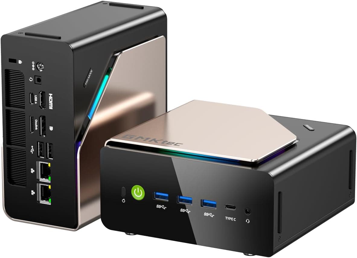 GMKtec EVO-T1 Mini-PC AI Ultra 9 285H (hasta 5,4 GHz) 64GB DDR5 (32GBx2) SSD PCIe 4.0 de 1TB (máx. 128GB + 24TB) Mini Ordenador para Juegos, 3 ranuras de expansión M.2, Oculink, Pantalla Quad-Screen