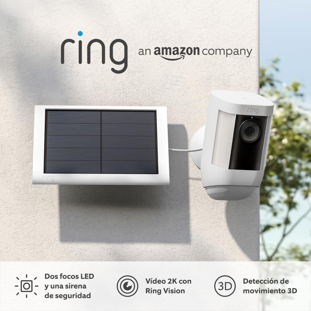 Ring C ámara Pro con luces solar (Spotlight Cam Pro Solar)|Vídeo 2K con Ring Vision, detección de movimiento 3D, luces LED, instalación por cuenta propia|Con 30 días de prueba gratuita de Ring Home