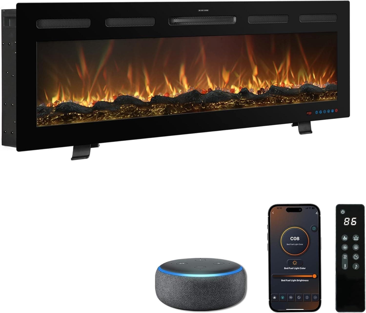 Galaxy Pro Chimenea Eléctrica WiFi 91,5cm, Alexa, 750/1500W