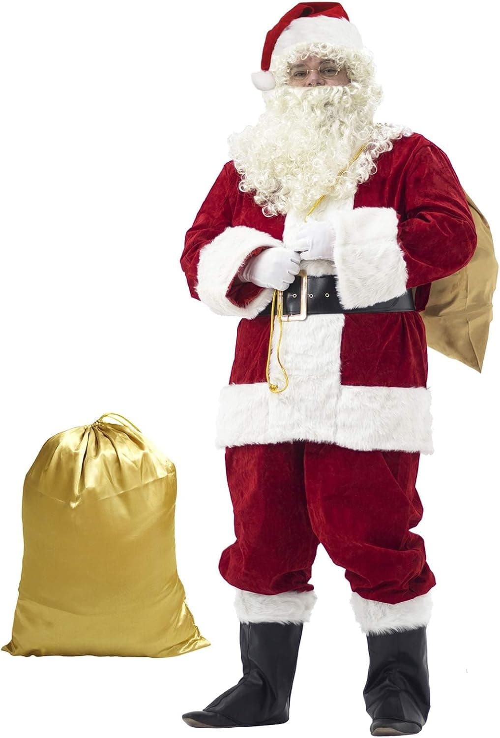 Trajes de Papá Noel para Hombres, Conjunto de Disfraces de Navidad de Terciopelo de Lujo para Adultos (10 pcs)