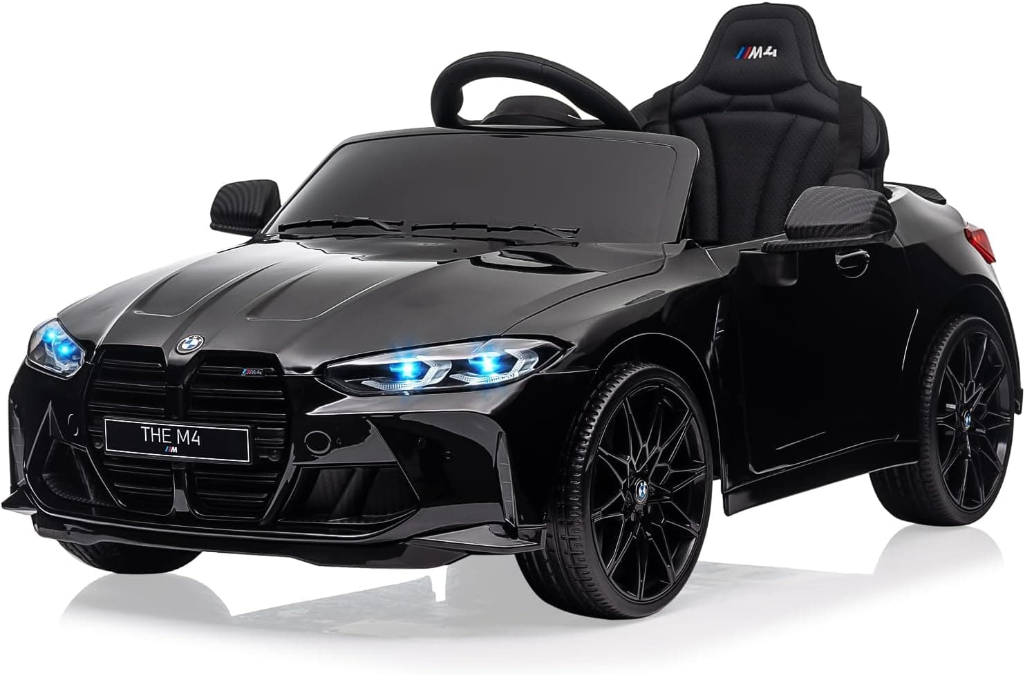 Coche Eléctrico para Niños de 3 a 8 Años, 12 V, con Licencia, Control Remoto de 2,4 GHz, Luces LED, Música, Cinturón de Seguridad, Puertas Dobles y Puerto USB. Color Negro.
