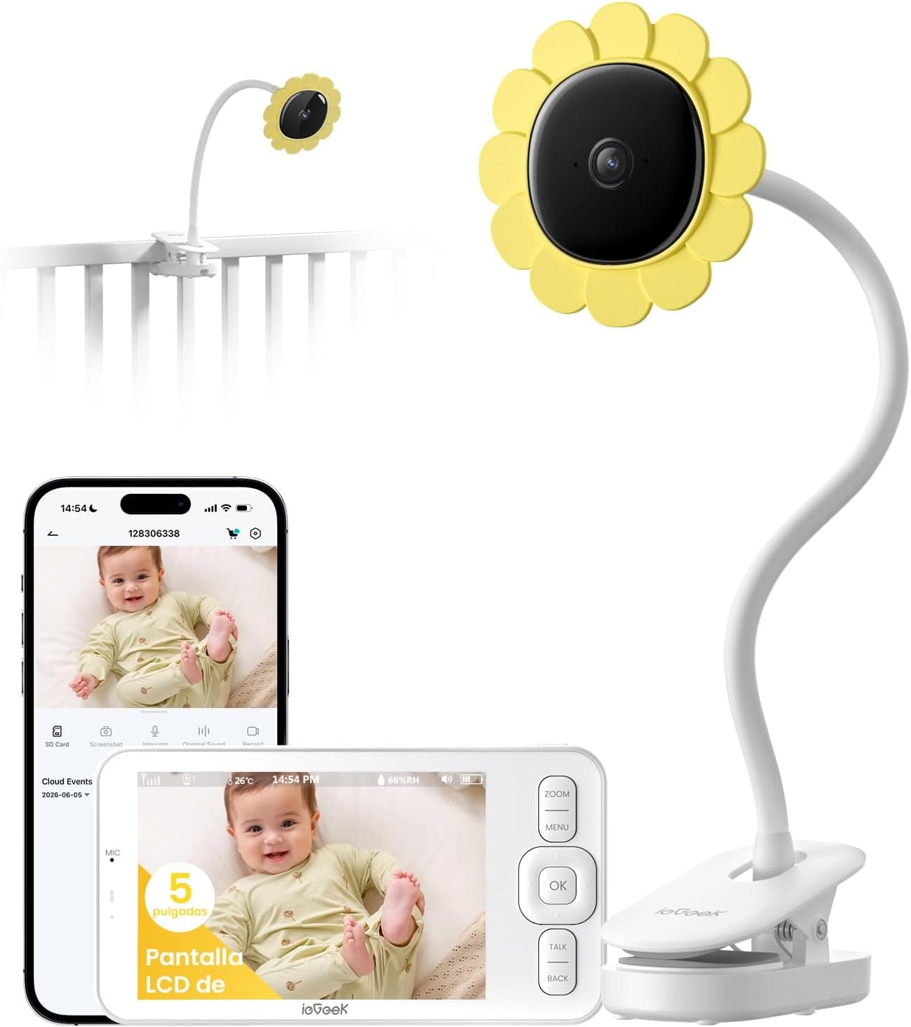 ieGeek Cámara Vigilancia Bebes con Soporte 5" 1080P, Baby Monitor con Detección Movimiento y Llanto, Audio Bidireccional, Visión Nocturna, Temperatura, Regalo Recién Nacidos