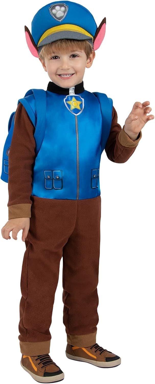 Funidelia Disfraz Oficial de Chase Patrulla Canina para Niño con mono, cola, gorro y mochila, Traje Paw Patrol infantil, Disfraces de Carnaval y Fiestas – Talla 2-3 años