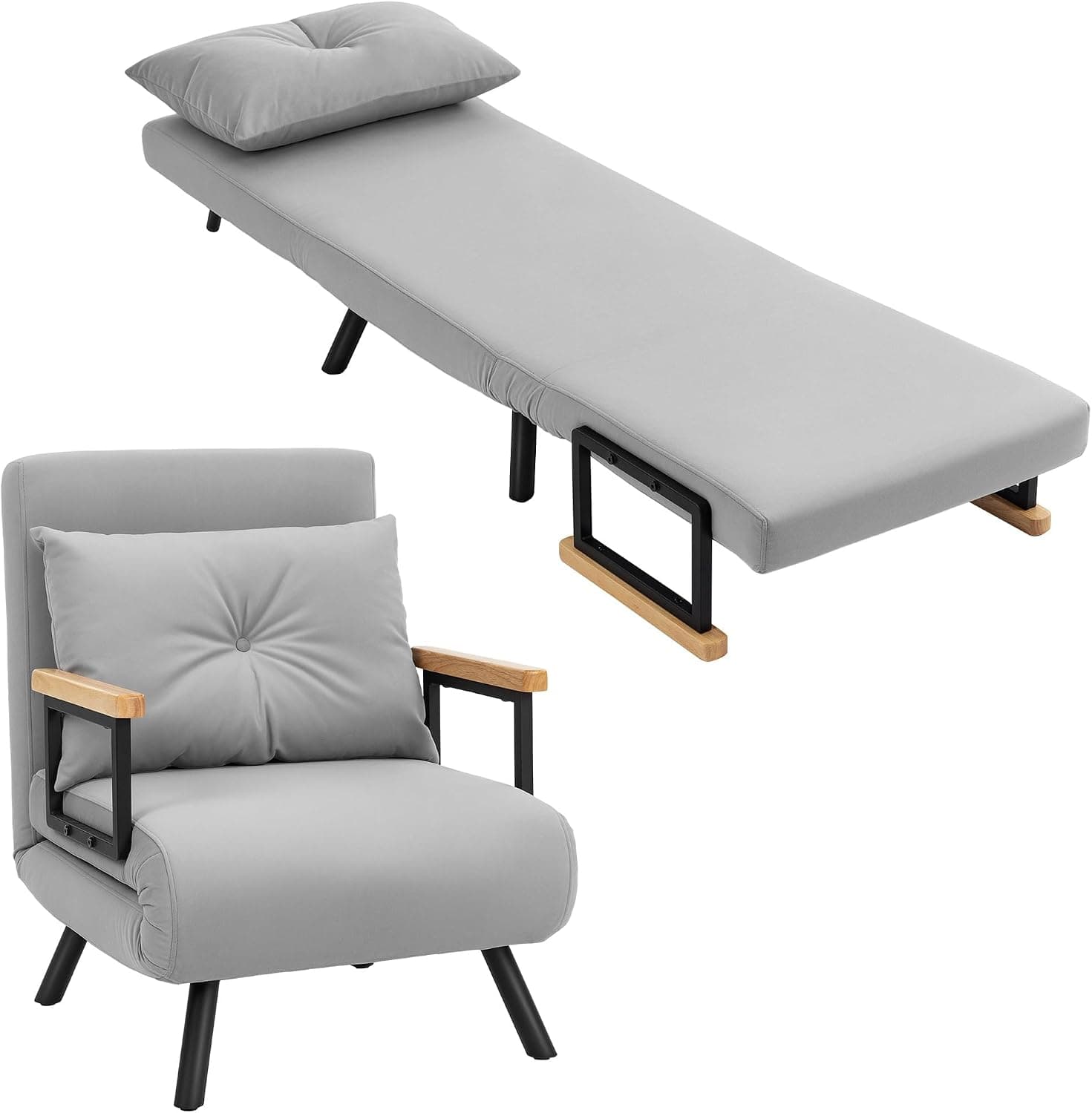 HOMCOM Sofá Cama de 1 Plaza 4 en 1 Plegable 63x73x81cm Gris Claro