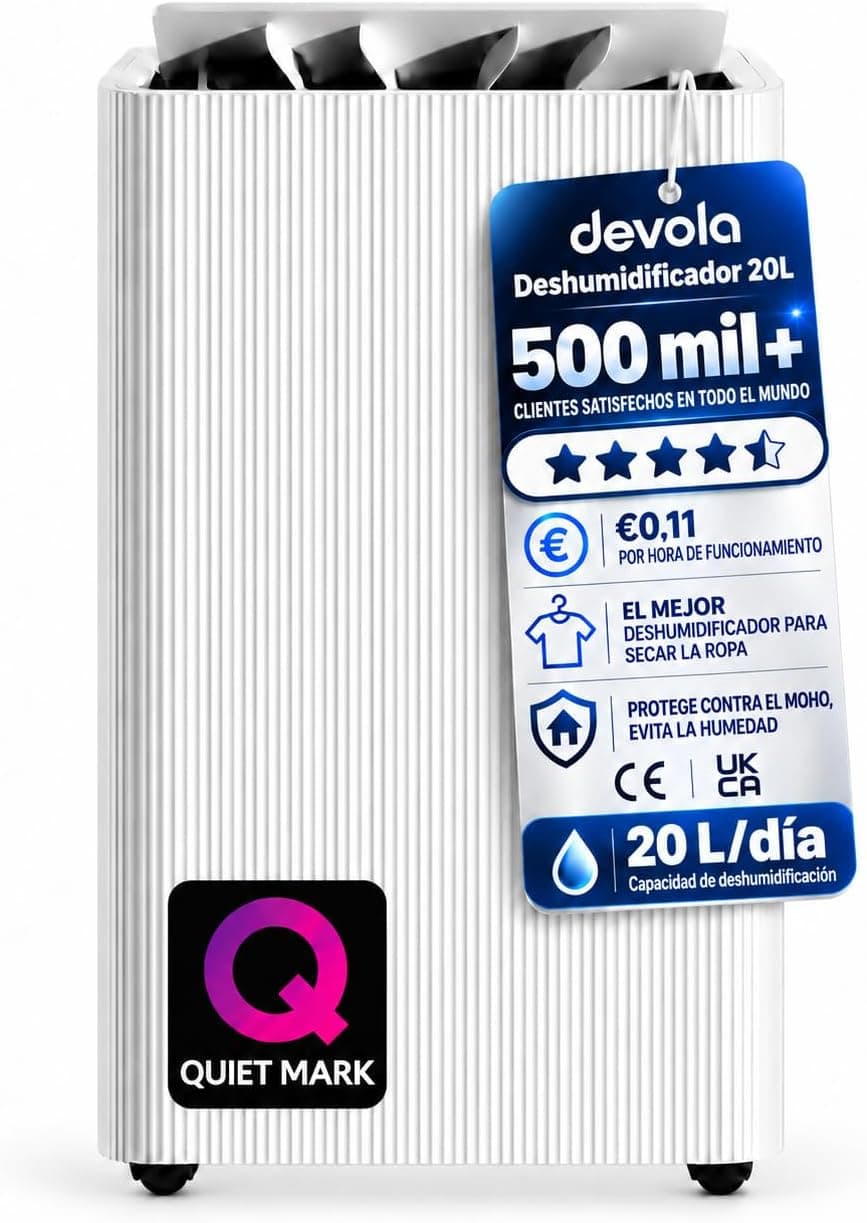 Devola Deshumidificador 20L de Bajo Consumo con Filtro de Carbón