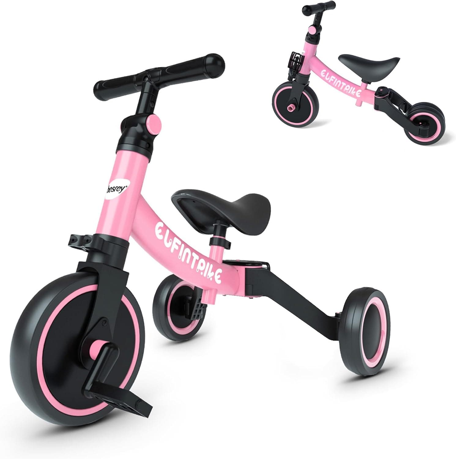 besrey Triciclos para Niños, 5 en 1 Una Bici Multifunción, Adecuado para niños de 1-4 años,Triciclo,Bicicleta,Carro de Equilibrio,Caminante, Altura del Asiento Regulable, Negro