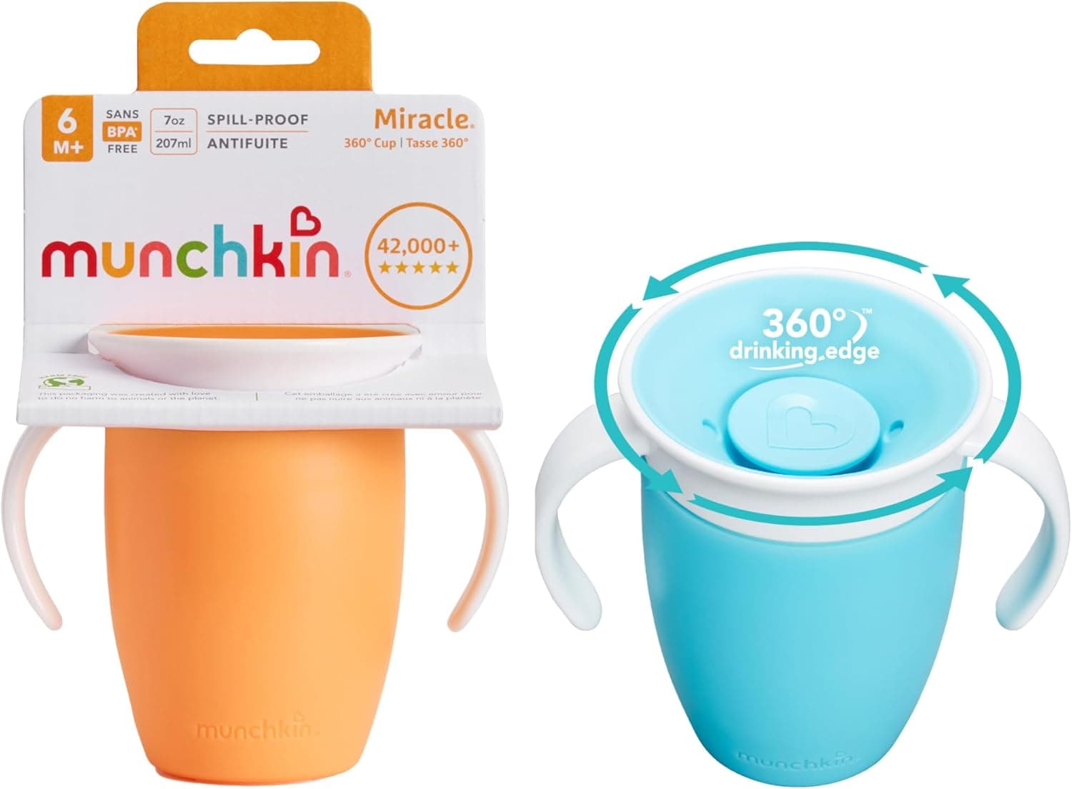 Munchkin 2 Pack Taza Milagro 360 Bebé | 207ml | 6m+ | Azul/Naranja